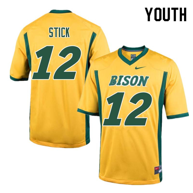 Youth #12 Easton Stick North Dakota State Bison College Football Jerseys Sale-Yellow - Click Image to Close